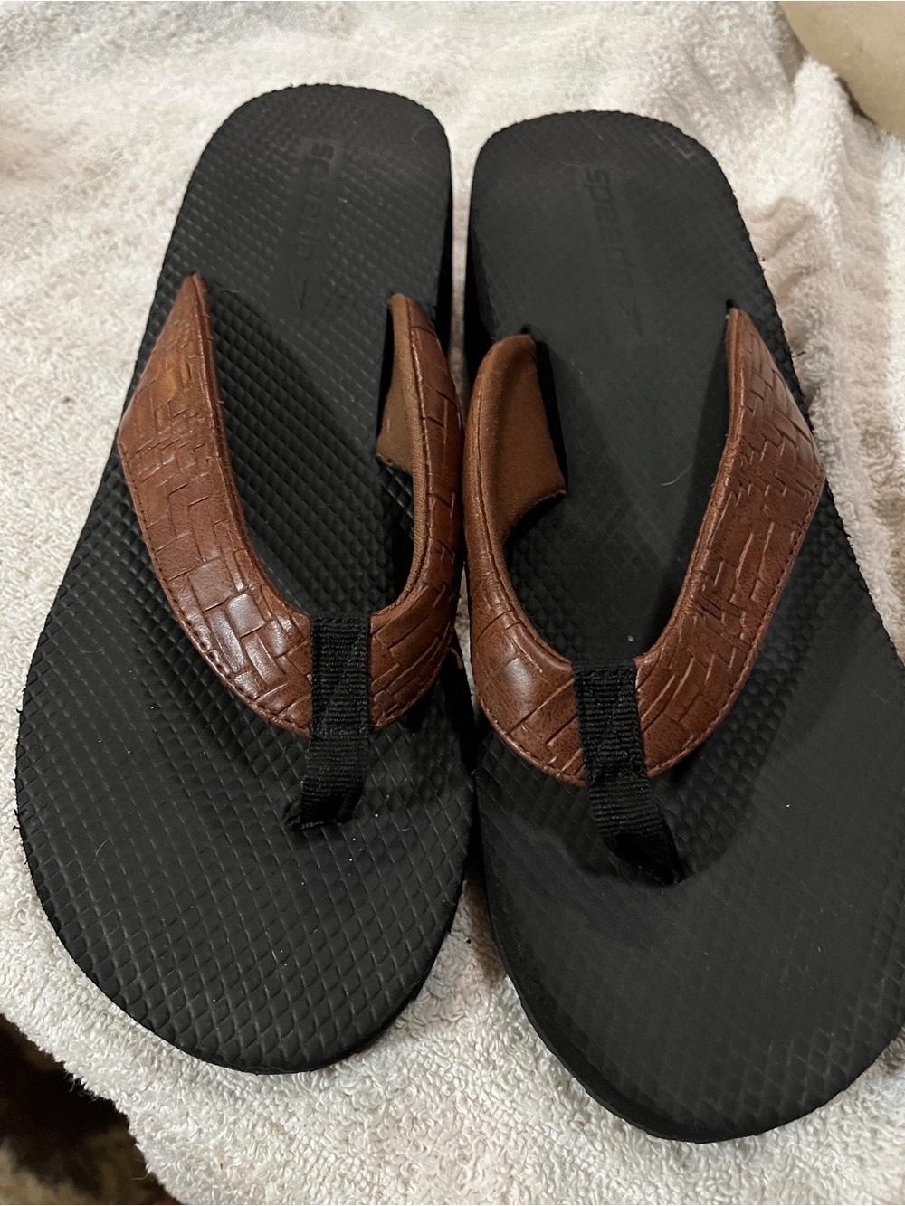 Speedo Black wedge Brown Strap womens Flip Flops 9
